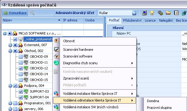 2) Vzdálená instalace pomocí MSI balíčku Tuto instalaci nelze spustit přímo z programu Správce IT. Musíte si ji spustit sami pomocí systémových politik na serveru MS Windows 2003 a výše.