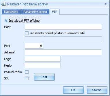 v Nastavení klienta Vzdálené správy zapněte pro instalaci klientů parametr Instalovat FTP přístup a nastavte následující parametry: Instalovat FTP přístup - parametr, zda se klienti budou instalovat,