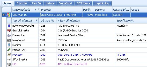 disk, monitor, síťová karta). b) na kartě Sken HW provést kontrolu seznamu Změny Příslušenství. Tento seznam by měl být v konečné fázi prázdný!