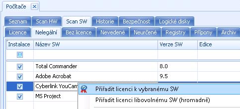 auditu) by měla karta Nelegální obsahovat skutečný stav nalezených instalací, které je třeba zalicencovat.