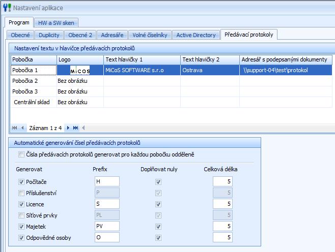 Parametry aplikace v menu Administraci-Nastavení-Aplikace musí být nastaveny následující parametry: texty + logo do hlavičky protokolu (pro všechny pobočky) adresáře pro umístění podepsaných