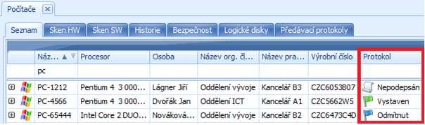 o Zobrazit protokol volba umožňuje podle zvoleného způsobu podpisu zobrazit obsah uložený v databázi: Písemný podpis v databázi je vždy uložen pouze stav protokolu v okamžiku vygenerování, tj.