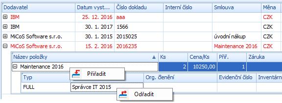 Vysvětlení jednotlivých položek řádku dokladu: Název položky o položka je pouze informativní, nemusí odpovídat správnému názvu v evidenci.