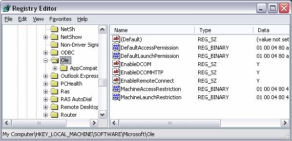 24.6. HROMADNÁ DISTRIBUCE NASTAVENÍ DCOMU V DOMÉNĚ registry: Na počítači, kde je správně nakonfigurován DCOM vyexportujte sekci [HKEY_LOCAL_MACHINE\SOFTWARE\Microsoft\Ole] do souboru DCOM.