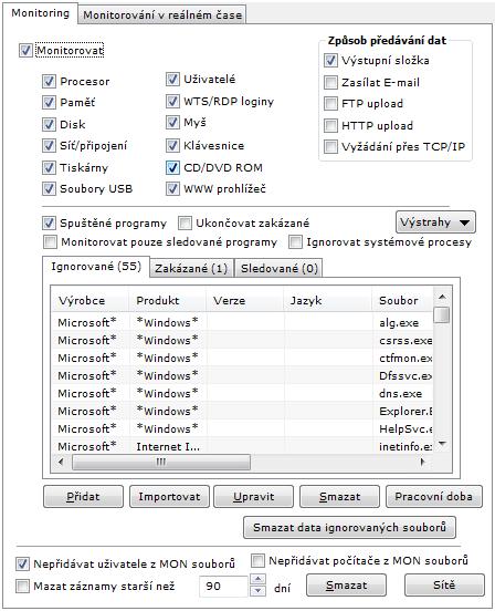 Definování softwarových profilů a WWW kategorií pro reporty monitoringu