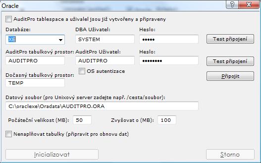 Postup inicializace a připojení Oracle databáze 1. Na každém AuditPro-administrátorském počítači nainstalujte nejnovějšího klienta Oracle (download viz výše). 2.