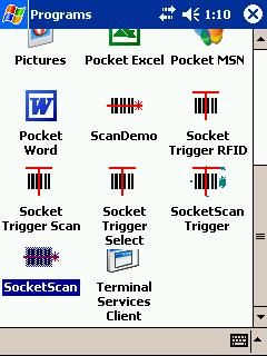 Po instalaci spusťte aplikaci SocketScan (běh indikuje vpravo dole třetí ikona zleva)