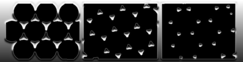 Fig. 3: Shape simulation of deposited and annealed metal in gaps between deformed (heated-melted) PS spheres 2.4.