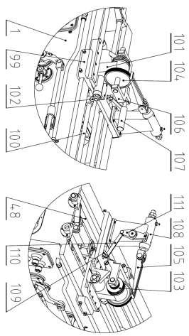 Str. 64 3.4.10 Narážkový mechanismus rozpínání nožové hlavy Na konci levého lože stroje je umístěn druhý mechanismus rozpínání nožové hlavy (obr. 3.25).