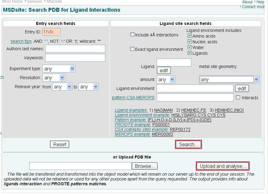 PDBe-site page Define search by ligand Define search by sequence motif (pattern) Define search by metal site geometry Define search by environment has same environment has similar environment Compare