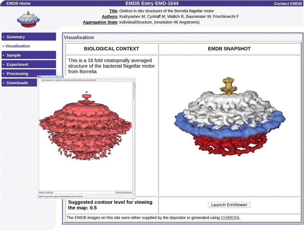 EMviewer The new EMViewer 3D visualization Java applet is available on the EMDB Atlas pages and allows interactive generation of