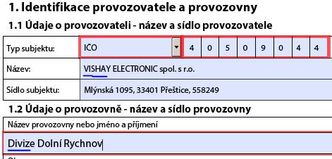 který bude provozovatel upozorněn hromadným e-mailem při prováděných kontrolách na shodu prvních pěti znaků v názvech Provozovatele a Provozovny : Identifikační číslo provozovny (IČP).