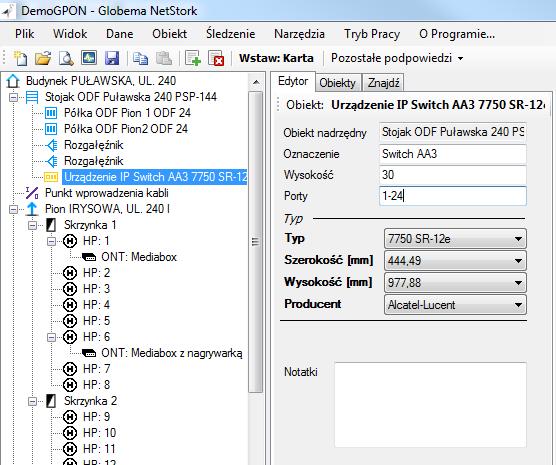 1. Podpora pro Ethernet 1.1 IP Zařízení V aplikaci je nyní možné evidovat různé typy IP zařízení (routery, switche, atd.). Tato zařízení se přidávají z ODF stojanu pomocí funkce Přidat: IP Device.