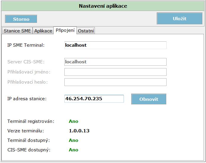 2.3.3 Připojení Nastavení připojení k SME Terminal.