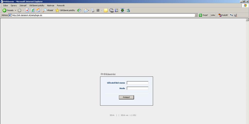Do internetového prehliadača zadajte webovú adresu AIS EK (https://stk.datalock.sk/seka/login.do) a dajte ju vyhľadať.
