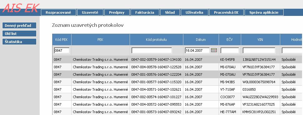 Ak chcete pracovať so všetkými protokolmi a so všetkými údajmi je potrebné použiť tlačidlo Všetky protokoly, ktoré zabezpečí prenos všetkých údajov.