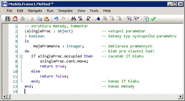 projektu jako samostatný objekt, konkrétně jde o Variable. Variable je dosažitelná z každé metody i z každého Framu. 4.4.3 Debugger Součástí editoru pro psaní kódu je i debugger.