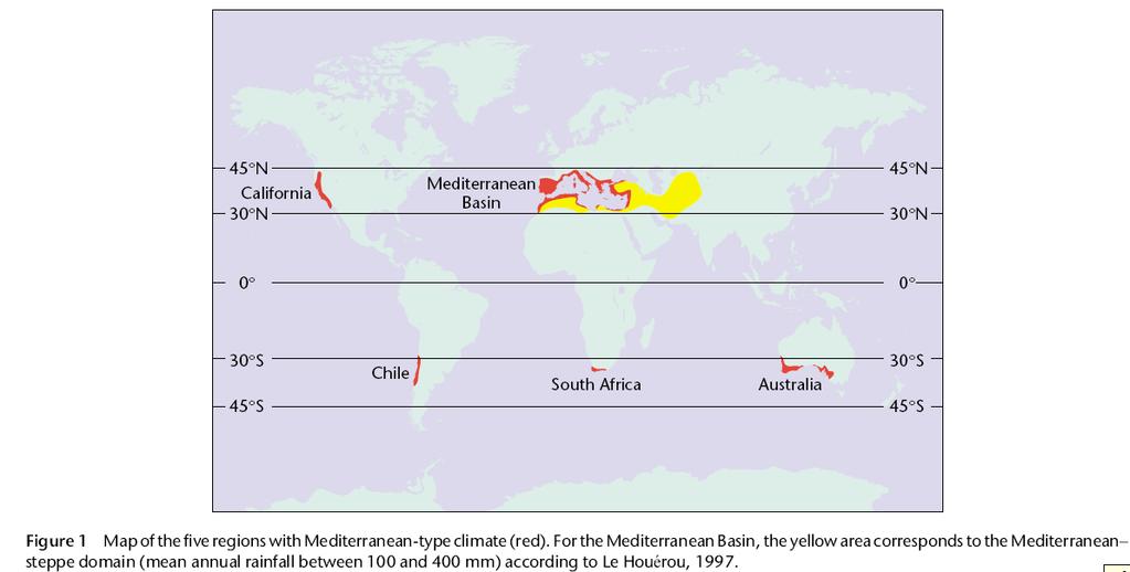 Vymezení mediteránní oblasti Oblasti s mediteránním typem