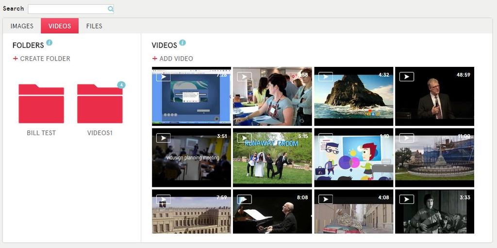 Materiály - videá Vyhľadávajte obrázky, videá alebo súbory Kliknite na pridať video, ak chcete pridať video z YouTube alebo Vimeo Vytvorte si adresáre, aby ste si mohli