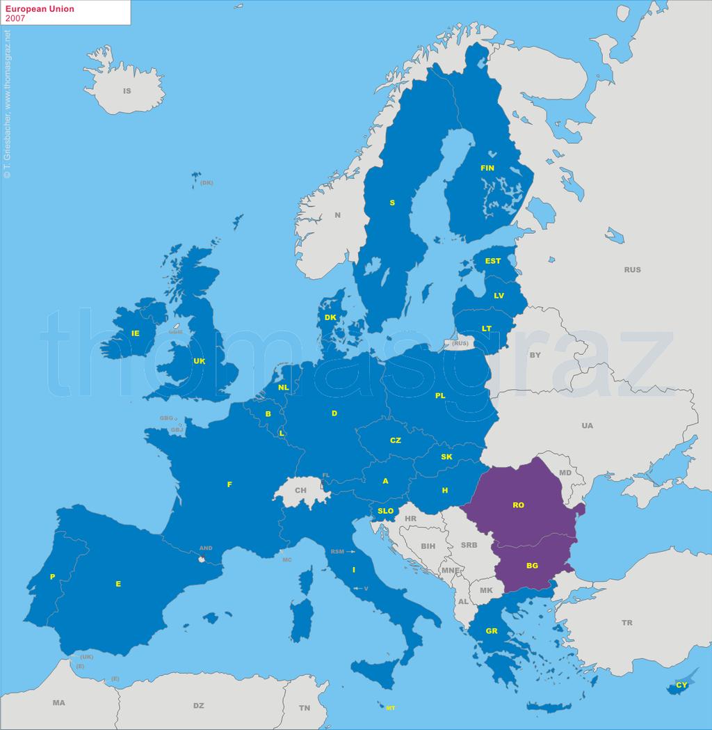 2007 Two new countries joined the EU in 2007.