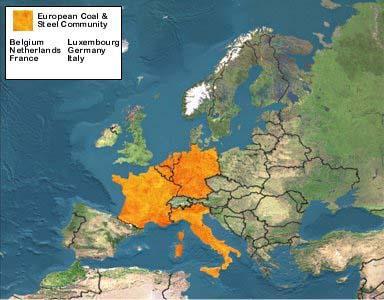 1951 The Coal and Steel Community was established by 6 countries: 1 France, 2 Germany, 3 Italy, 4