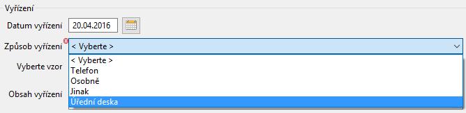 16 KEO4 Referent Je možné zapsat Obsah vyřízení a Odůvodnění nebo je možné použít již dříve vytvořený vzor vyřízení (výběr z roletového menu Vyberte vzor).