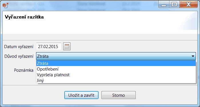 Evidence razítek 85 Po stisknutí tl. Uložit a zavřít přechází razítko do stavu Vyřazeno. Informace o vyřazení razítka se zapíšou na záložku Vyřazení. Vyřazená razítka přecházejí do skartačního řízení.