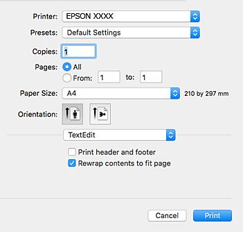 Tisk & Seznam typů papíru na str. 45 Základní informace o tisku systém Mac OS X V pokynech v této části je jako příklad použito TextEdit. Postupy a obrazovky se mohou lišit podle aplikace.