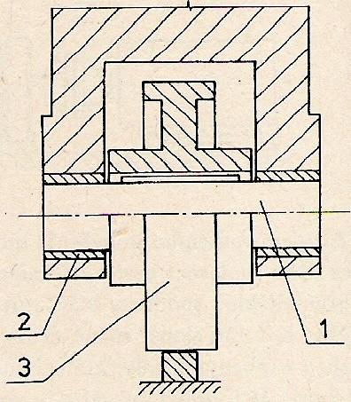 Na hřídeli je otočně přes kluzné ložisko 2. nasazena kladka 3.