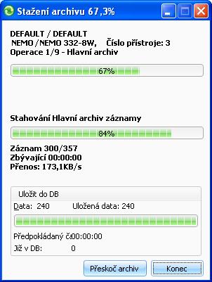 Obrázek 16: Okno informující o průběhu stahování dat. Po ukončení přenosu a uložení dat do databáze se okno automaticky uzavře.