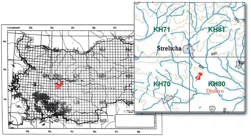 Fig. 1. Locality of the ﬁrst ﬁnding of Bythinella cf. opaca in Bulgaria. Fig. 2. Habitat of Bythinella cf. opaca at the locality of its ﬁrst ﬁnding in Bulgaria (Sredna Gora, west of Djulevo village).