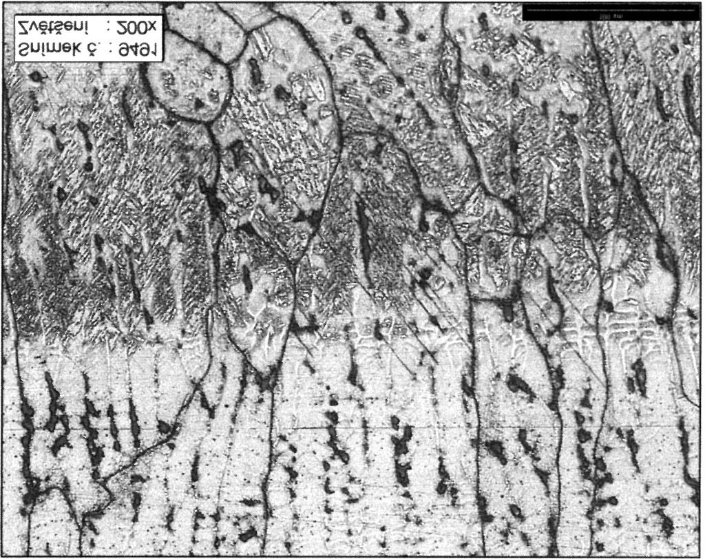 Fig. 6 Base material under melting boundary, under the head weld bead, magn. 100x Obr.7 Mikrostruktura hlavové housenky, zvětšeno 200x Fig. 7 Microstructure of the head weld bead, magn.