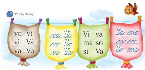 Návrh prípravy na vyučovaciu hodinu číslo 56 som, sám, mám). Žiaci čítajú písmená a slová spoločne i individuálne. Šlabikár, strana 59, úloha 1 čítanie slabík s písmenom V 3.