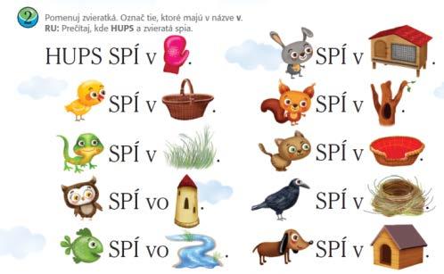 Návrh prípravy na vyučovaciu hodinu číslo 56 Písanie tlačených tvarov písmena V Žiaci najskôr pomenujú všetky zvieratká a označia bodkou tie, ktoré majú v názve písmeno v (sova, veverička, vrana).