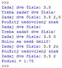 Ukážka: Jednoduché ošetrenie vstupu, nevypíše chybové hlásenie (except bez názvu konkrétnej chyby), len zopakuje výzvu "Koľko máš rokov: "; vek môže byť akékoľvek celé číslo, aj záporné.