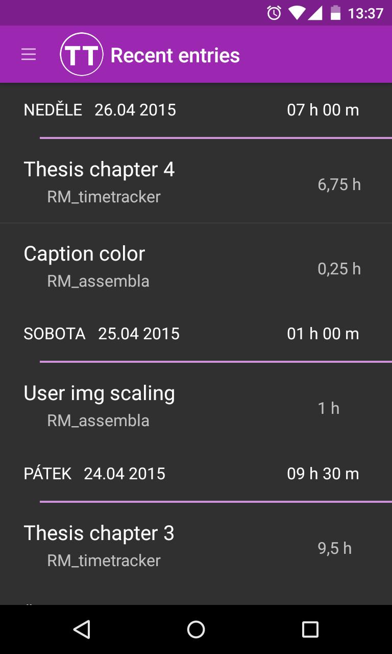 4. Realizace a testování Obrázek 4.3: Snímky obrazovky Nedávné záznamy platformně Android není zobrazení této obrazovky běžné, jelikož načtení trvá jen okamžik.