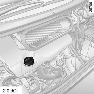 HLADINA OLEJA V MOTORE: dopĺňanie, plnenie (1/2) 1 1 2 Dopĺňanie/plnenie Vozidlo musí stáť vo vodorovnej polohe, motor musí byť vypnutý a studený (napríklad pred prvým naštartovaním v danom dni).