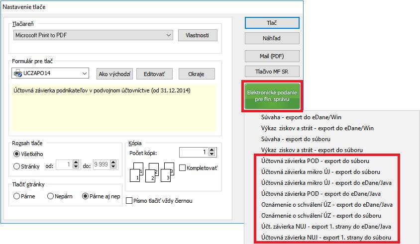 a) zvolíme Účtovná závierka POD/MÚJ/NÚJ export do súboru a vyexportuje sa XML súbor vhodný na import na portáloch Finančnej správy.