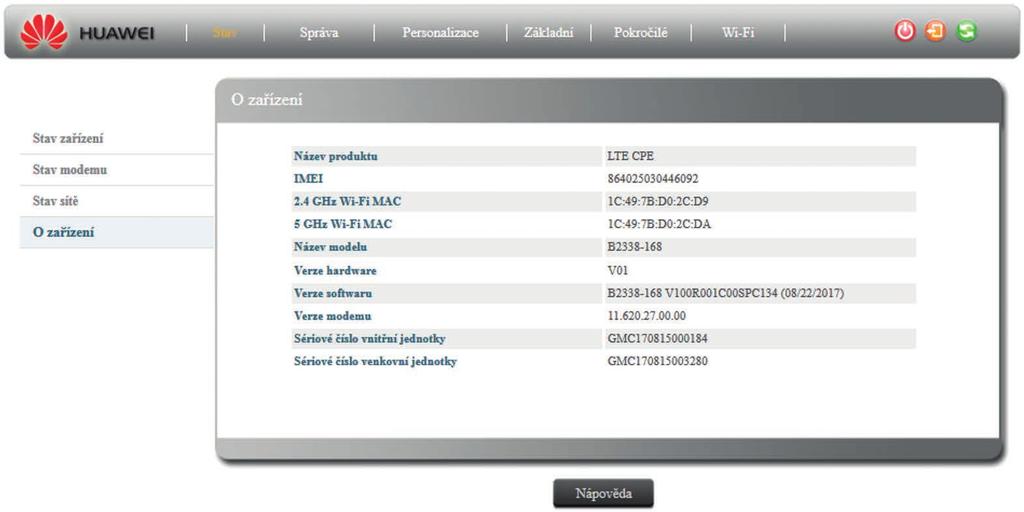 1.3.4 Stav > O zařízení V této záložce jsou uvedeny nezbytné informace o zařízení. Uvedené hodnoty jsou určeny výrobcem. Obrázek 1-7 O zařízení Název produktu Identifikační název přístroje.
