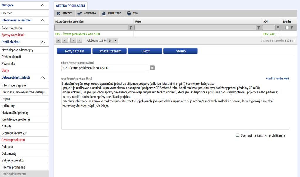 2.9 Záložka PUBLICITA Příjemce klikne v levém menu na záložku PUBLICITA. IS KP14+ rozlišuje povinnou publicitu (viz níže) a nepovinnou.