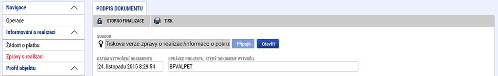 Příjemce zahájí proces podpisu stiskem ikony PEČÍTKY.