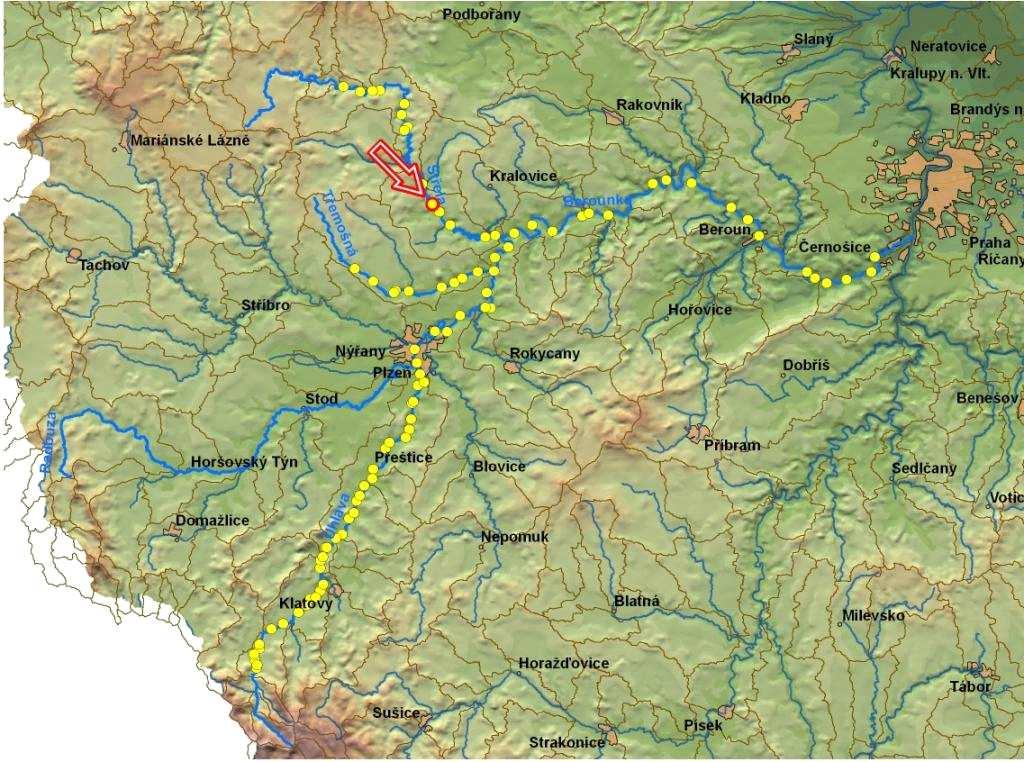 ZÁKLADNÍ PARAMETRY PŘÍČNÉ PŘEKÁŽKY VAZBA NA HYDROLOGICKÉ ČLENĚNÍ POVODÍ DRUH TVAR TYP VLASTNÍK POPIS pohyblivý SPÁD [m] 4,6 přímý STŘ. DÉLKA [m] 19,94 se strmým vzduš.