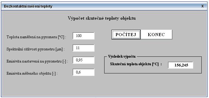 Obr. 8-1 Náhled Program1.xlsm Zdrojový kód programu: Private Sub počítej_click() Dim Ts#, Tp#, l#, e1#, e2#, e# Const c2 = 0.0144 With UserForm1 Tp =.etp + 273.15 l =.