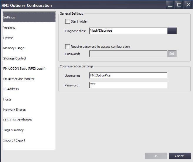 HMI Option+ komponenty Konfigurace HMI Option+ konfigurace + + + Jedná se o samostatnou Windows CE aplikaci pro nastavení parametrů přímo na HMI