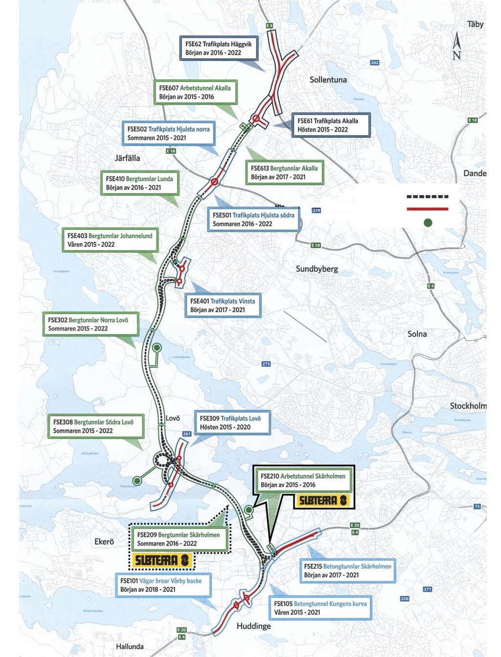 FSE62 křížení Häggvik Häg gvik intersection 2016 2022 FSE607 přístupový tunel Akalla ac ces tunnel Akalla 2015 2016 FSE502 křížení Hjulsta sever Hjulsta north intersection 2015 2021 FSE61 křížení