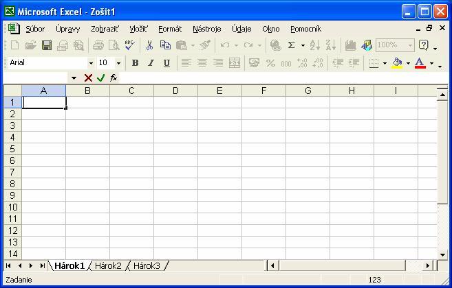 Microsoft Excel XP AKO V EXCELI VYTVORÍME ROZVRH HODÍN Excel spustíme z plochy pomocou ikony alebo príkazom z ponuky Štart. Zobrazí sa prázdny zošit.