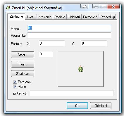 Rodný list korytnačky Zobrazíme ho stlačením P.T. myši a výberom zmeň k1 Do poľa prikliknutí napíšme do 60 vl 60 a vyskúšajme čo urobí korytnačka.