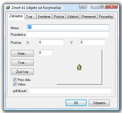 Rodný list korytnačky Zobrazíme ho stlačením P.T. myši a výberom zmeň k1 Do poľa prikliknutí napíšme do 60 vl 60 a vyskúšajme čo urobí korytnačka.
