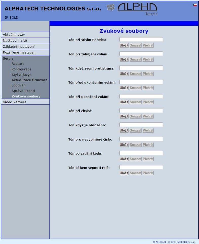 3.6.8 Zvukové soubory Tato stránka slouží k nahrání uživatelských zvukových signalizací.