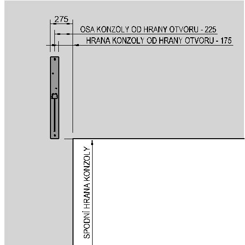 Standardní vzdálenost konzol od hrany otvoru (skutečnou vzdálenost pro daná vrata ověřit podle montážního výkresu) vrata RGS 60
